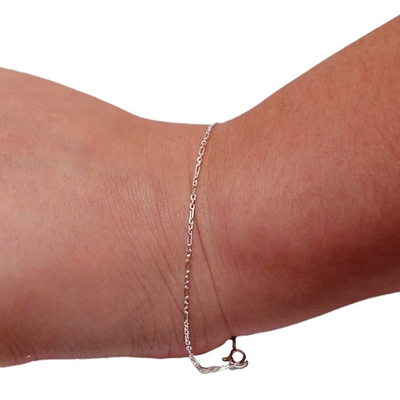 8" Solid Authentic 925 Sterling Silver Bracelet Long Figaro Chain Fine Gossamer - Picture 3 of 8